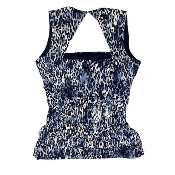 Cache Vintage Blue leopard print halter top with ruffle detail - Picture 2 of 4